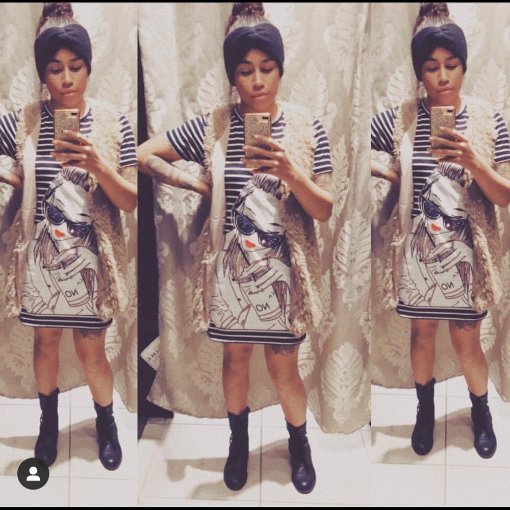 “No” striped tee shirt dress